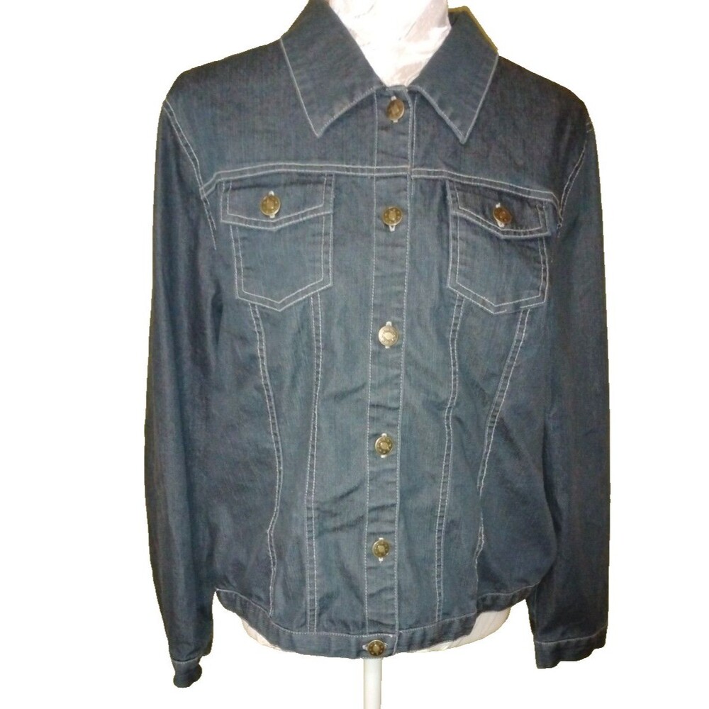 VTG Hillard & Hanson Casual Stretch Denim Button Front Jean Jacket Women's Large